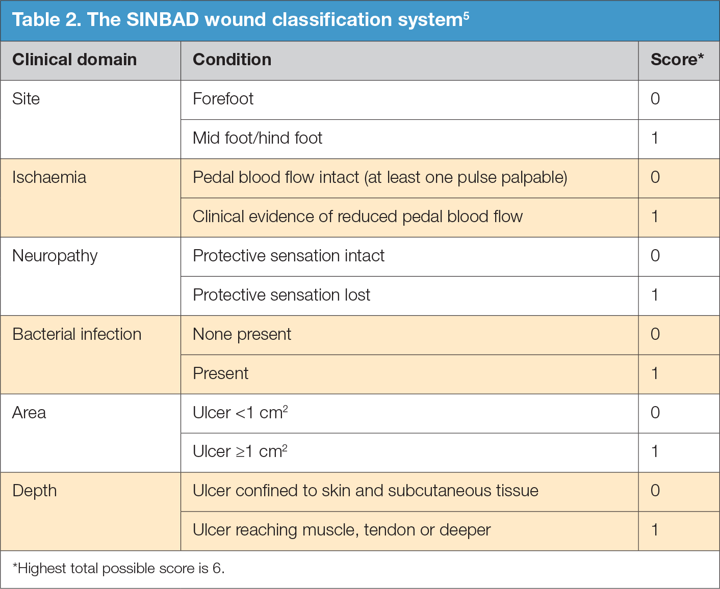 The SINBAD wound classification system