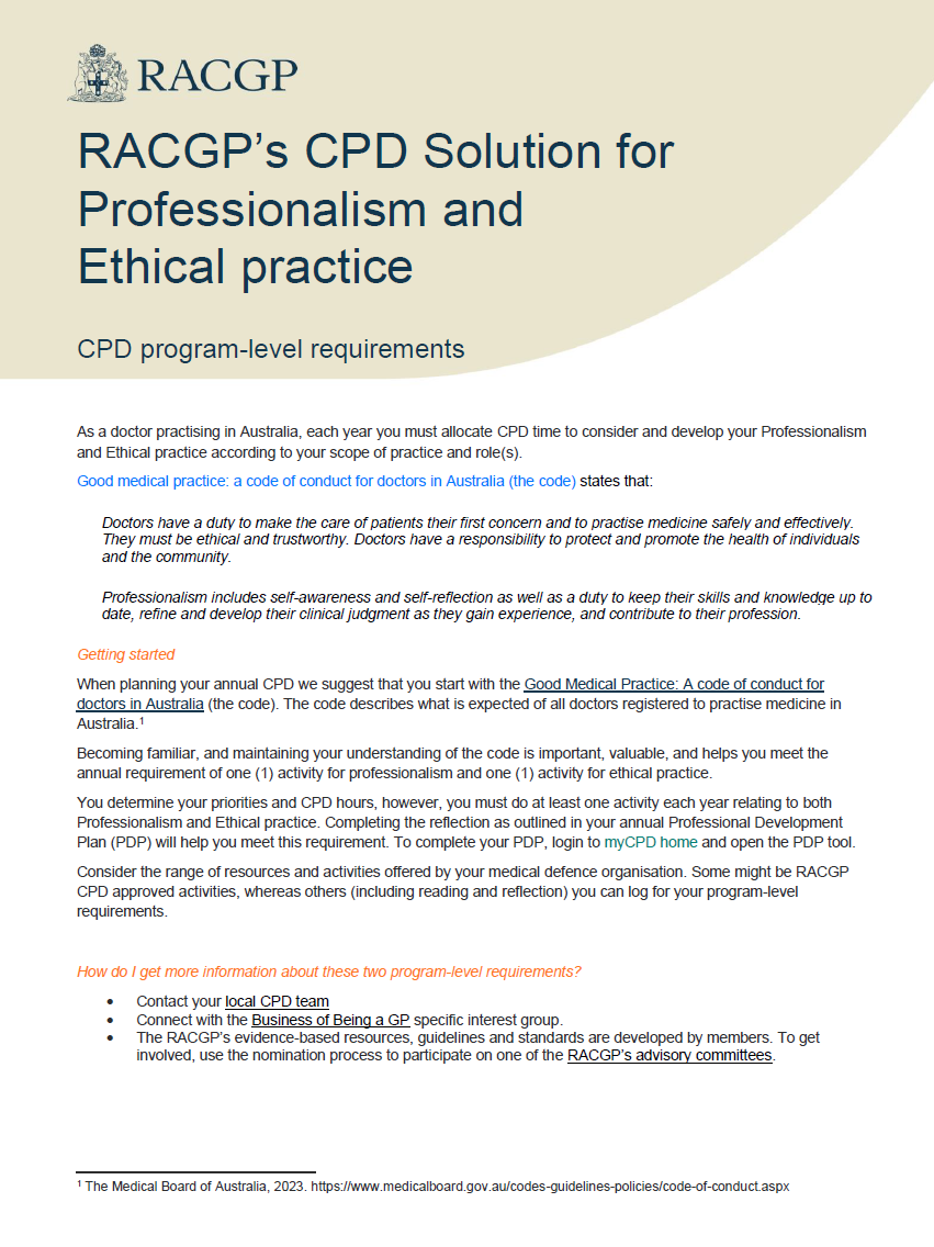 RACGP’s CPD solution for professionalism and ethical practice