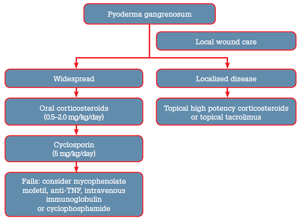 Figure 4. Treatment algorithm for pyoderma gangrenosum