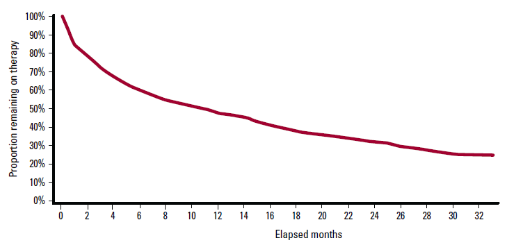 Figure 1. Persistence curve for patients initiated to warfarin