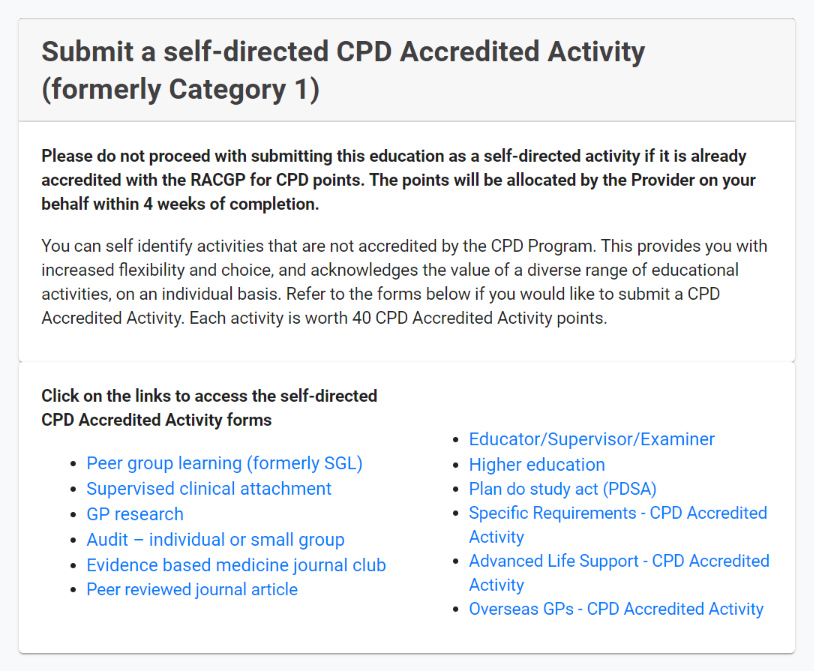Self-directed (CPD Accredited Activity)